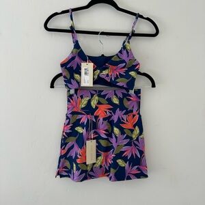 NWT Ramy Brook x Wolven Active Set Skort Bra XS Reversible Floral Tropical Blue